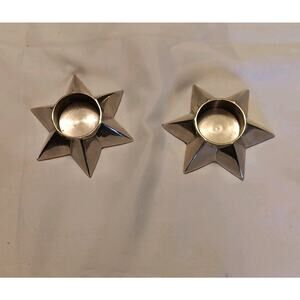 MCM Starburst Metal Silver Candle Holders